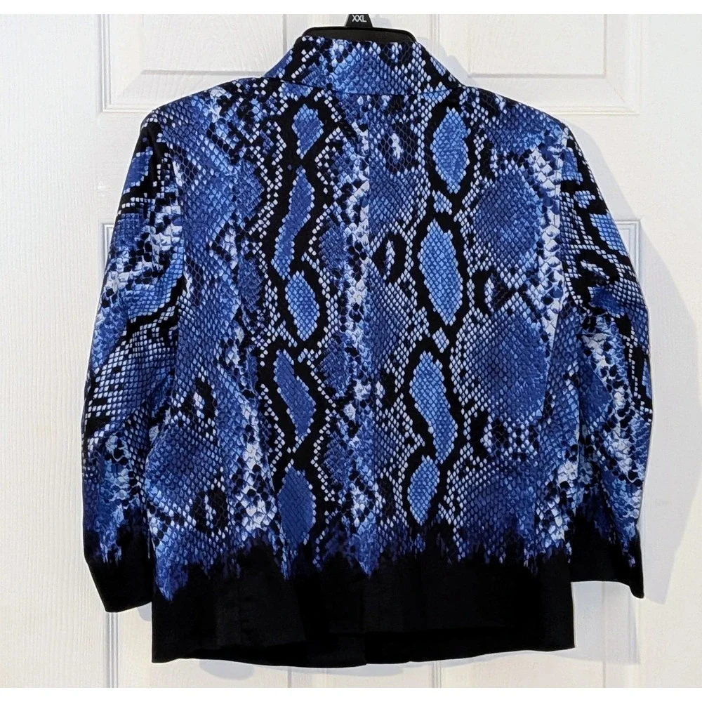 Michael Michael Kors Blue Snakeskin Print Cropped Blazer Jacket‎ Womens 6 Black